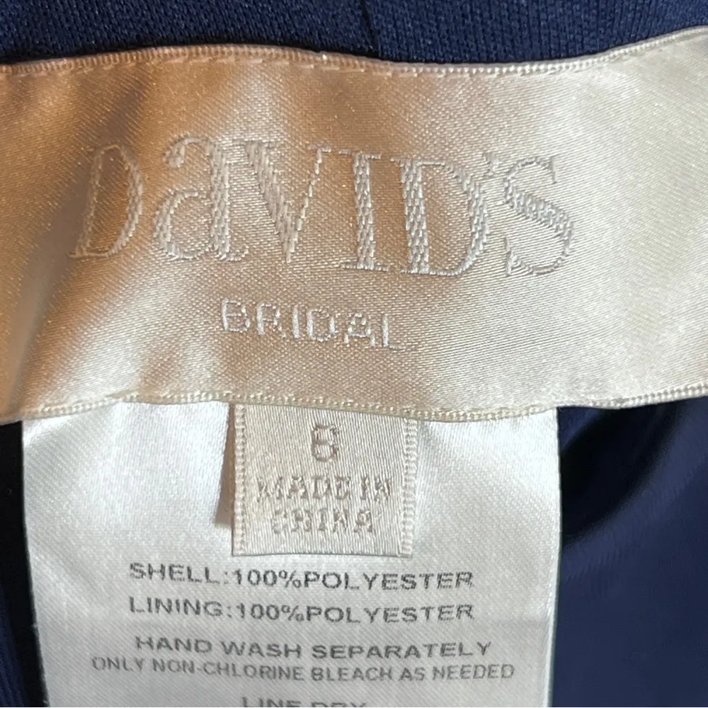 David’s Bridal Size 6 V-Neck Navy Blue Surplice Peplum Chiffon Dress - Image 13