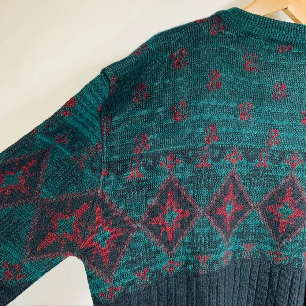 Vintage Black Green Red Tribal Dad Sweater XL - Image 4