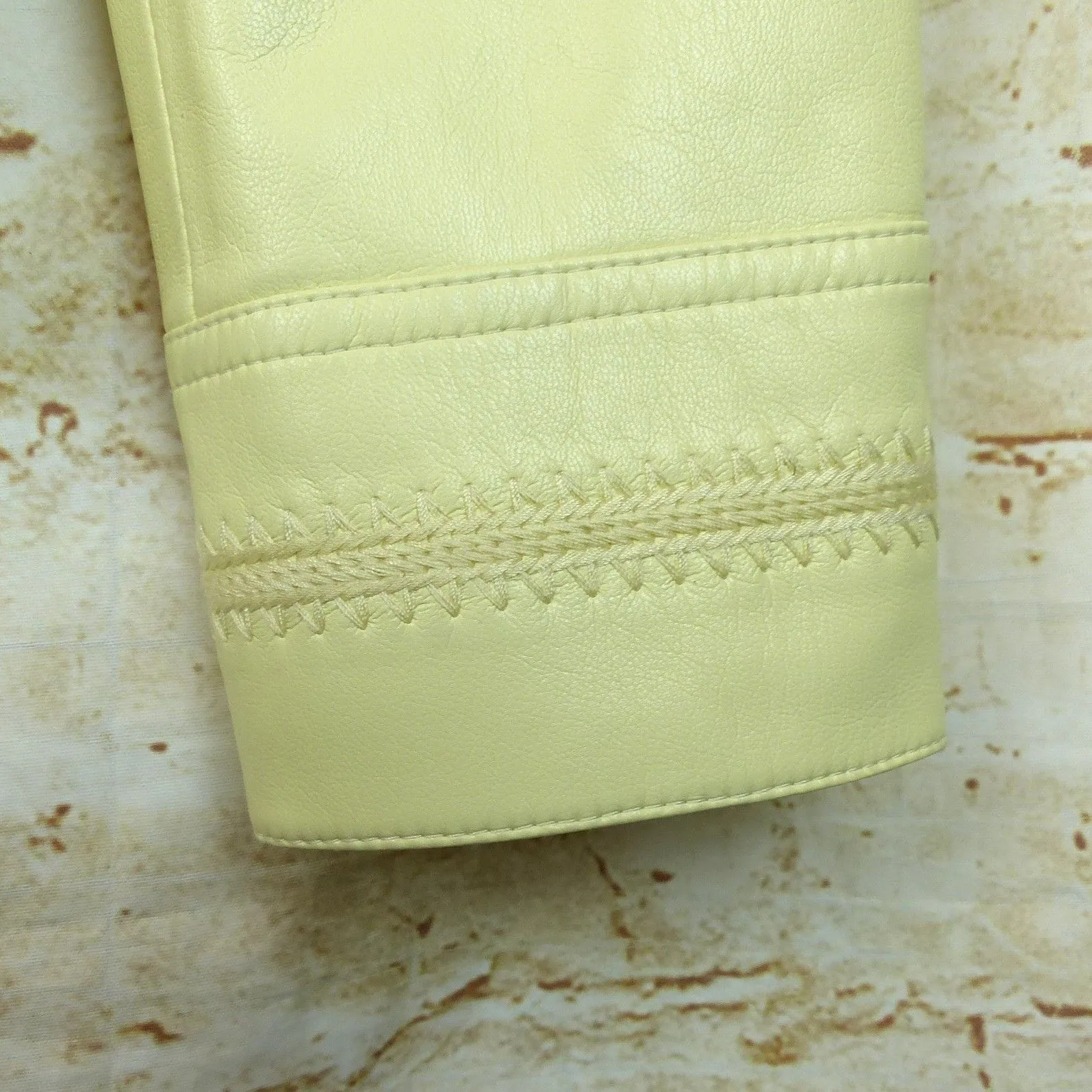 Nanushka Vegan Leather Shirt Womens S Pale Pastel Yellow Whipstitch Detail FLAWS - Image 10