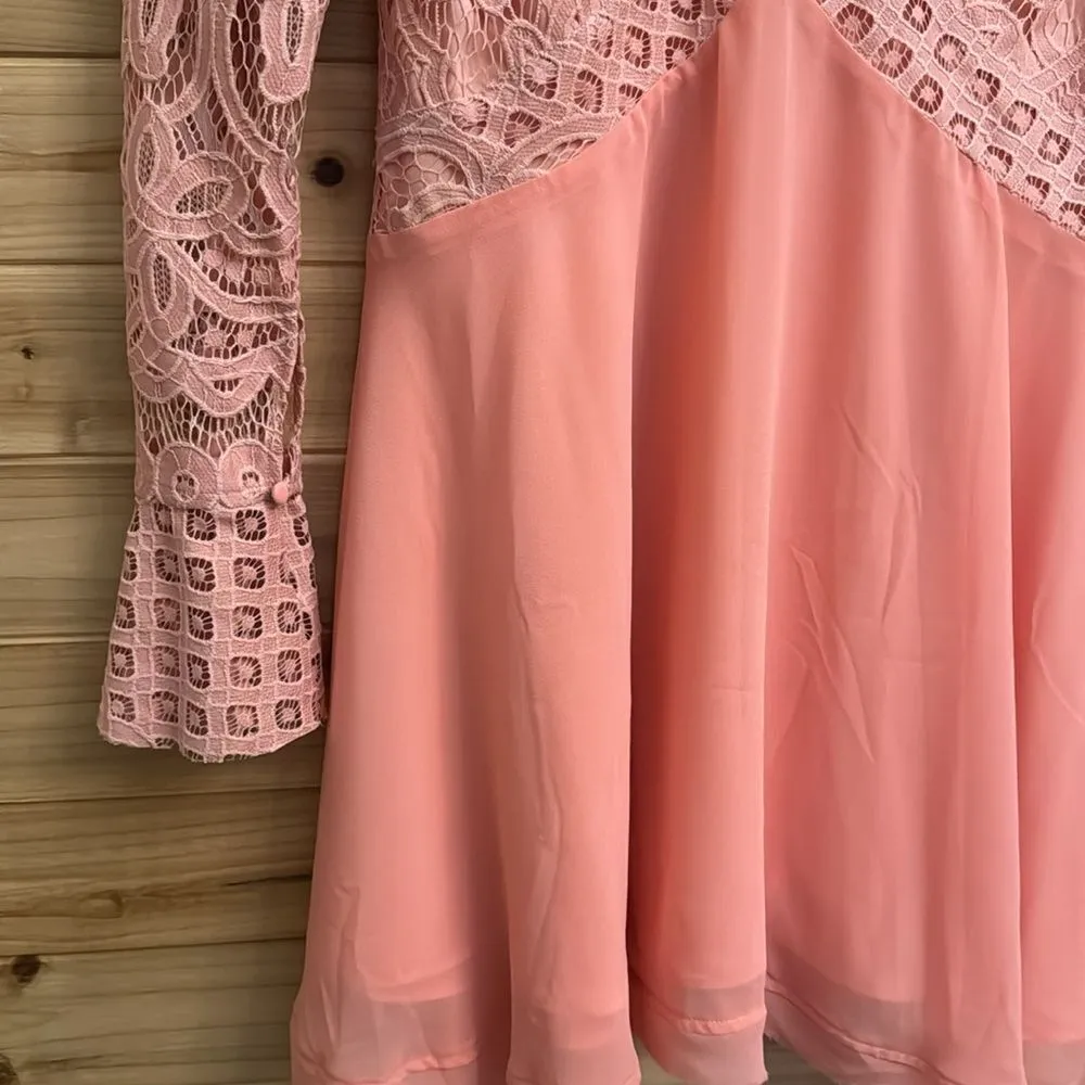Tularosa Sz Small Pink Long Sleeve Lace Cocktail Party Low Back Mini Dress - Image 3