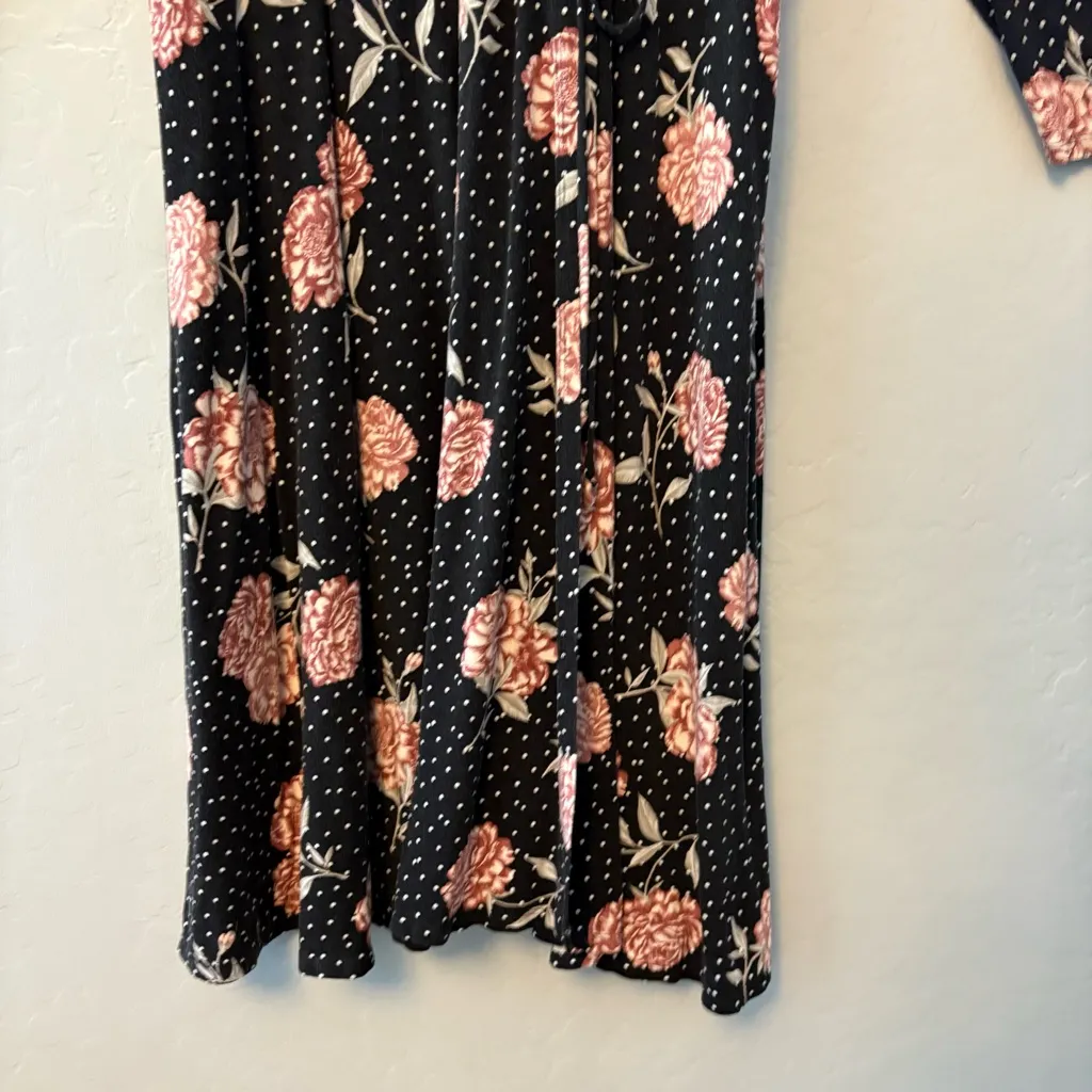 Torrid black and pink rose floral polka dot print jersey faux wrap dress size 2 - Image 7