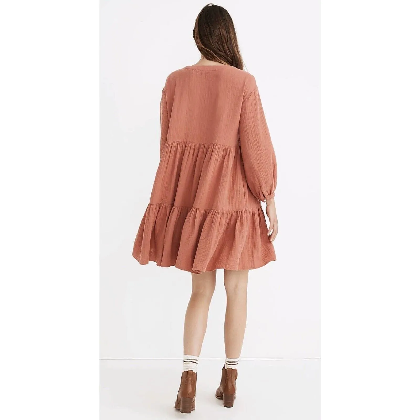 Madewell Lightspun Colette Mini Gauze Size 12‎ Orange Terracotta Tiered V-neck - Image 3