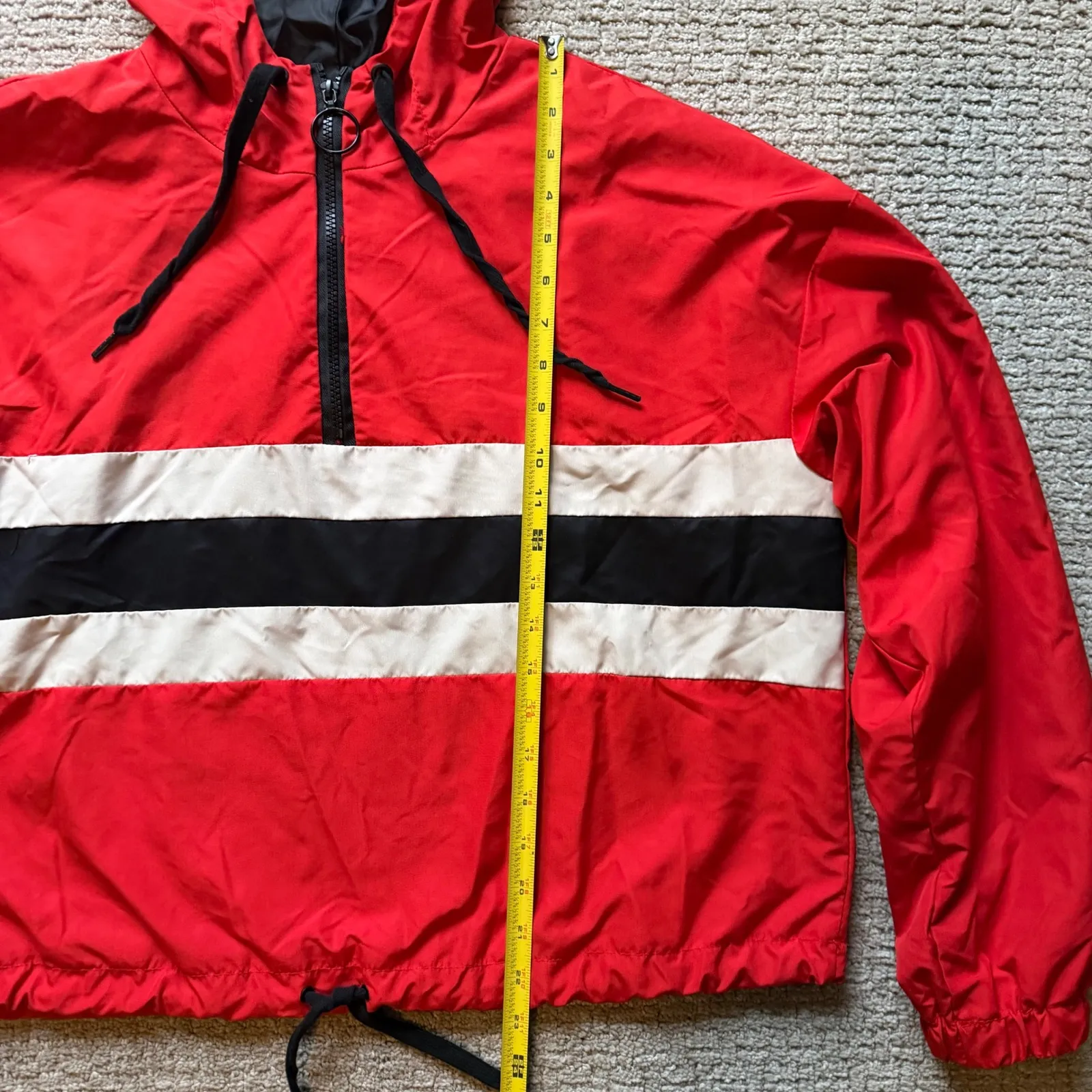 Cali 1850 Los Angeles Red White Black Stripe Anorak Hoodie Jacket XL - Image 8