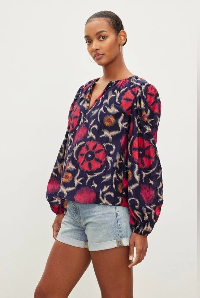 Velvet by Graham & Spencer Fraser Printed Silk Cotton Voile Top in Twilight $207 Black - Image 2