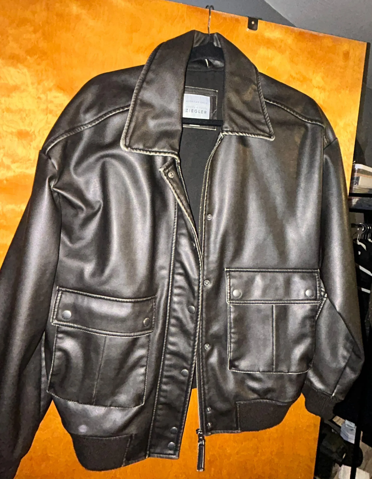 American Eagle Leather Bomber Jacket - Image 2