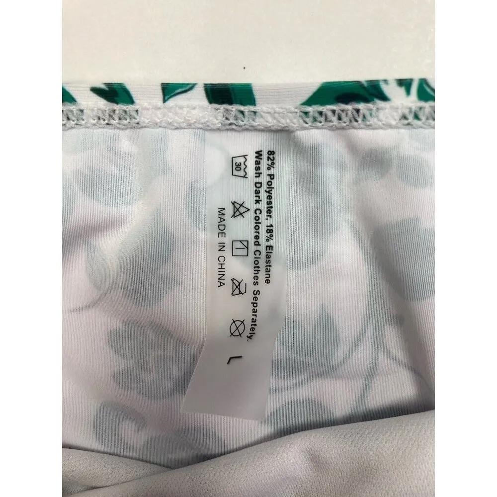 *Shein 3  Piece Bikini Womens Size L Green Floral Trangle Cheeky Beach Travel - Image 4