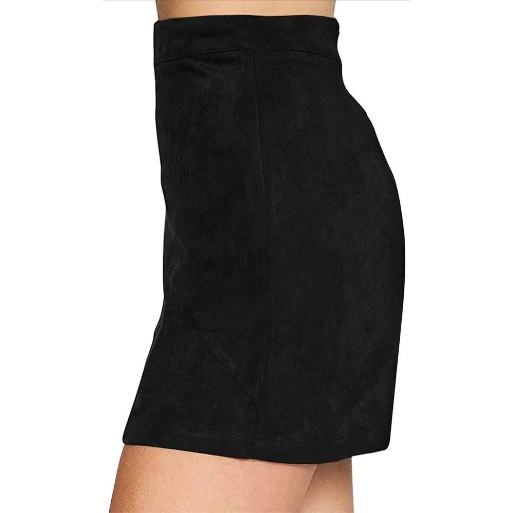 NEW MANGOPOP Faux Suede High Waist A-line Mini Skirt M 28” waist - Image 2