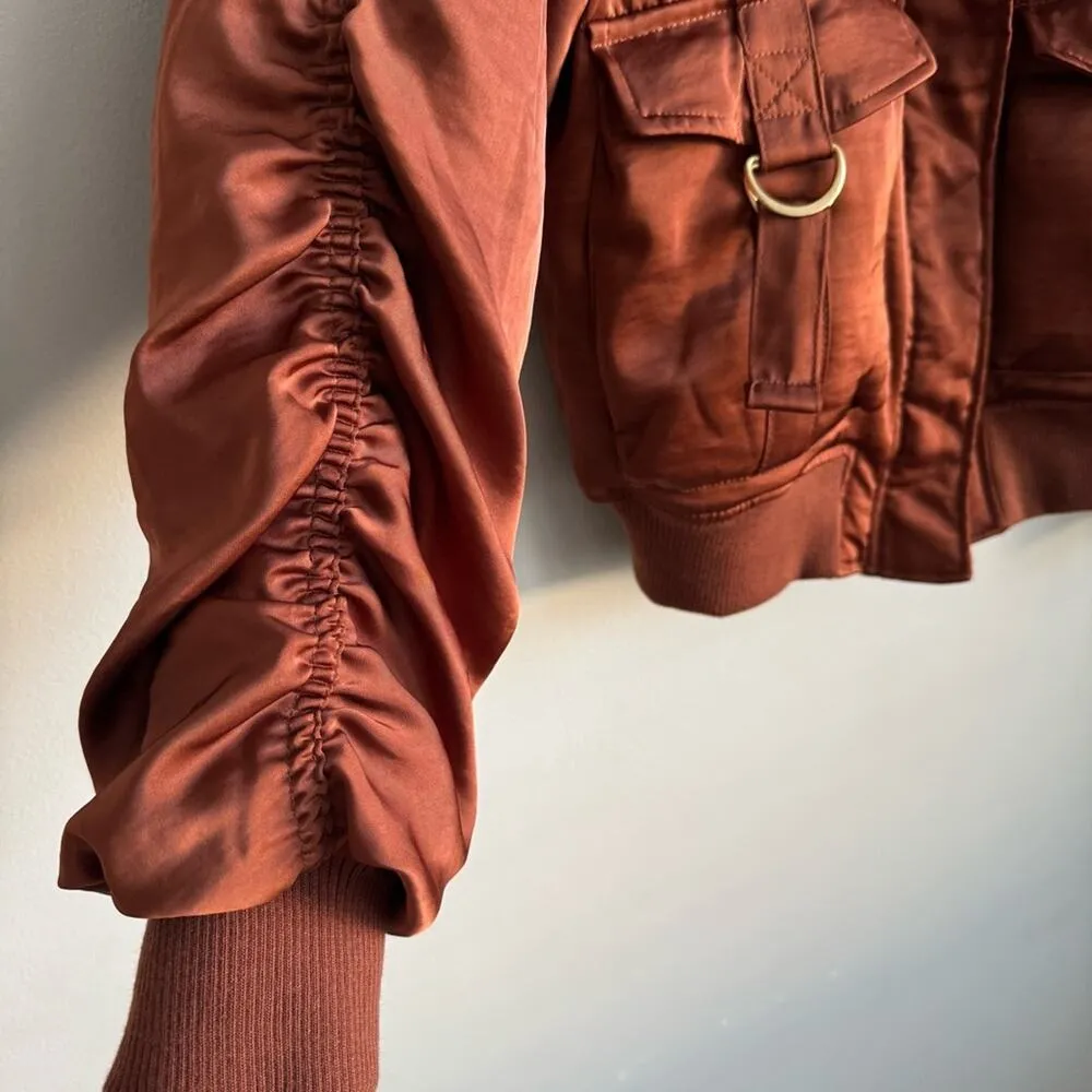 House of Harlow 1960 Gina Satin Bomber Jacket in Copper S Orange - Image 6