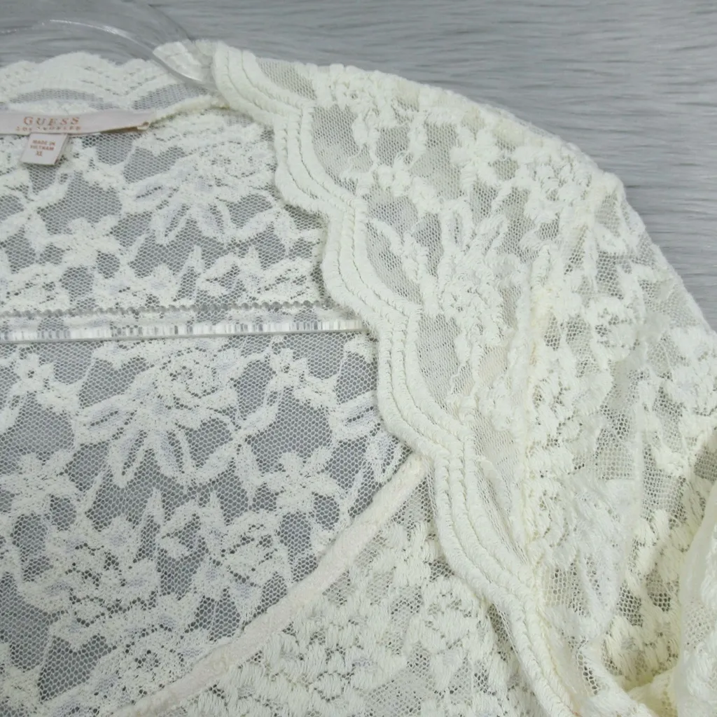 GUESS Ivory Lace Sweetheart Neck Long sleeve Sheer Blouse Women's Size XL - Image 7