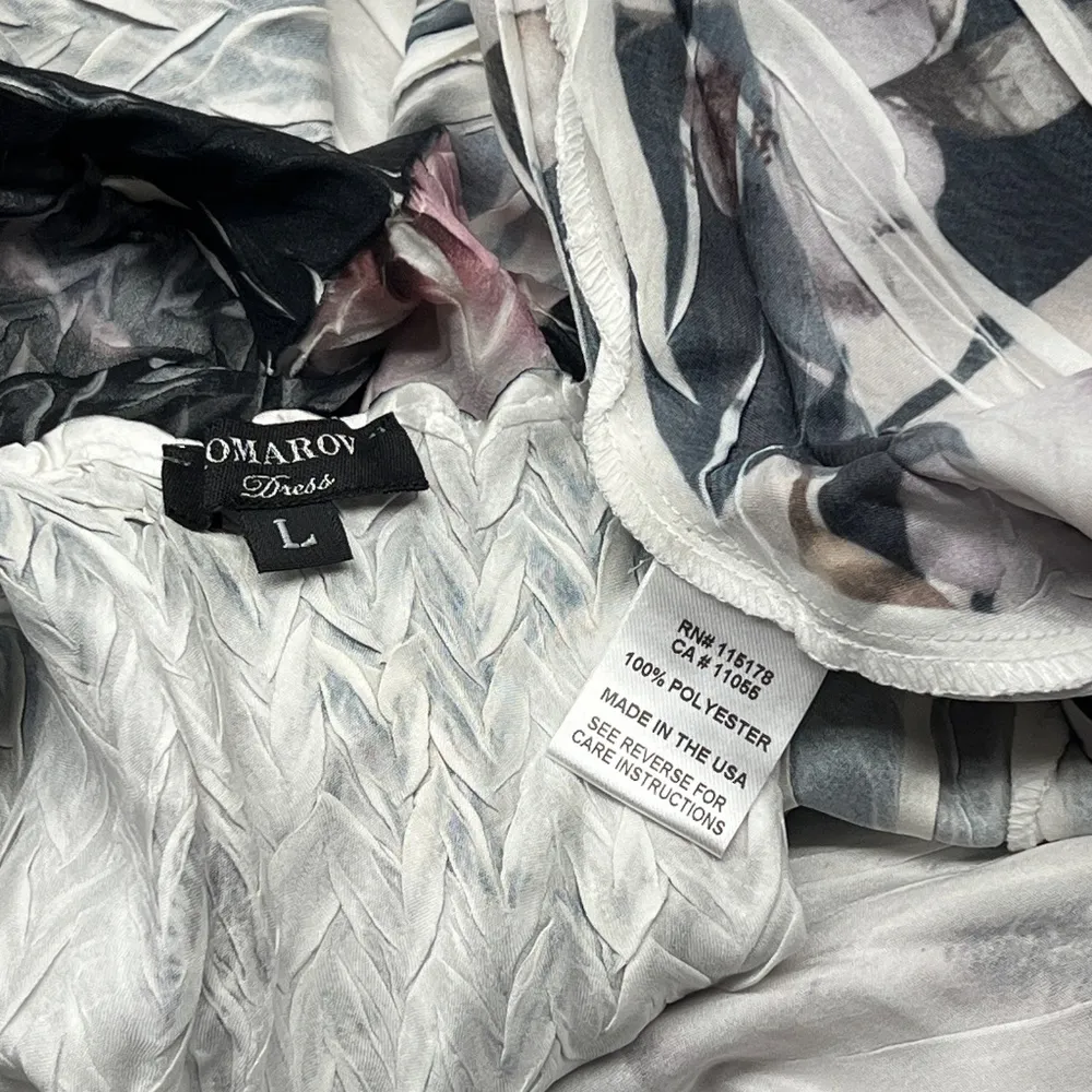 Komarov Floral Chiffon Overlay Handkerchief Hem Dress, size Large - Image 9