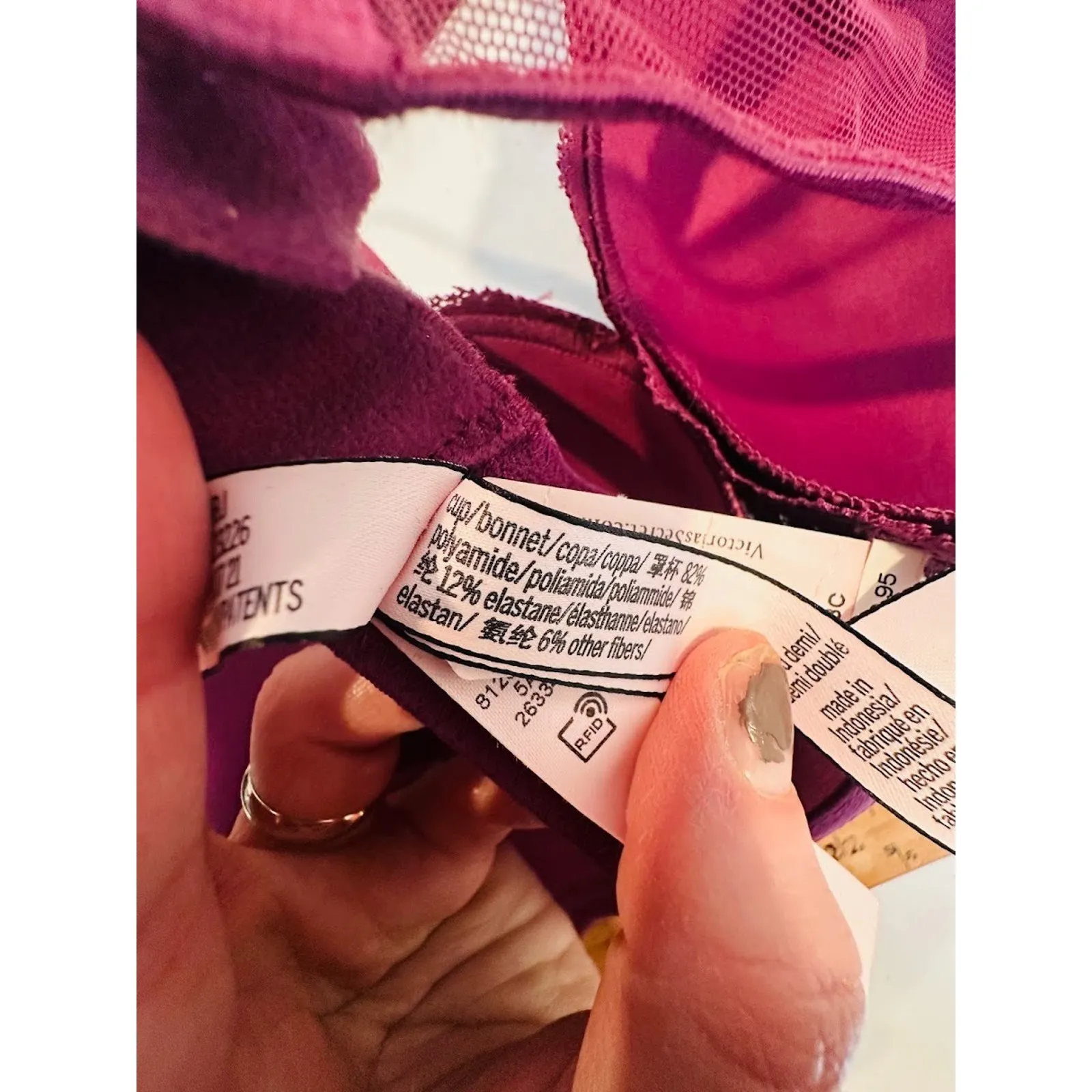 Victoria's Secret Bra Lined Demi Purple Lace Gold Metallic 38C Padded Underwire - Image 9