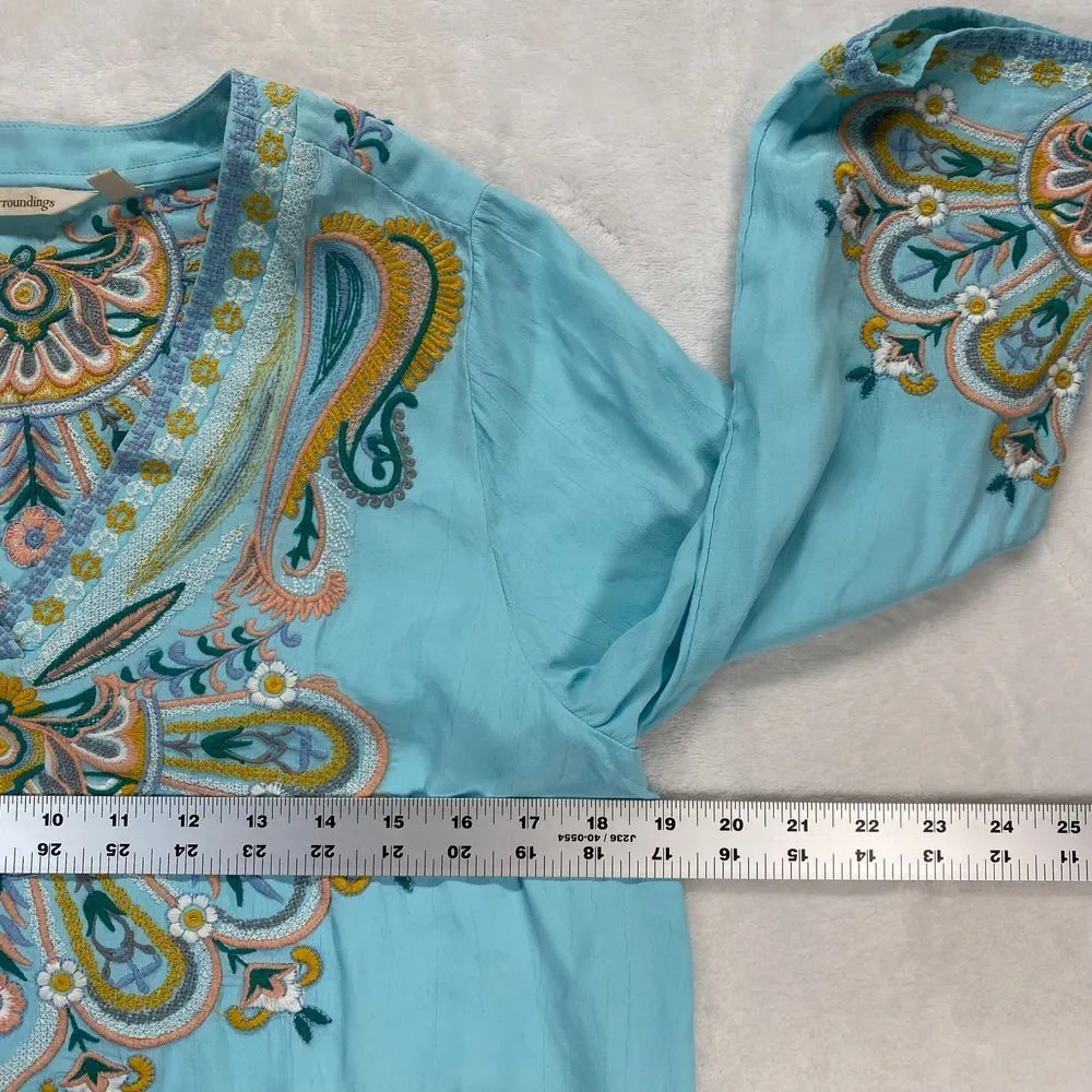 Soft Surroundings Turquoise Embroidered Tunic Top Boho Paisley Floral Pattern XS - Image 2