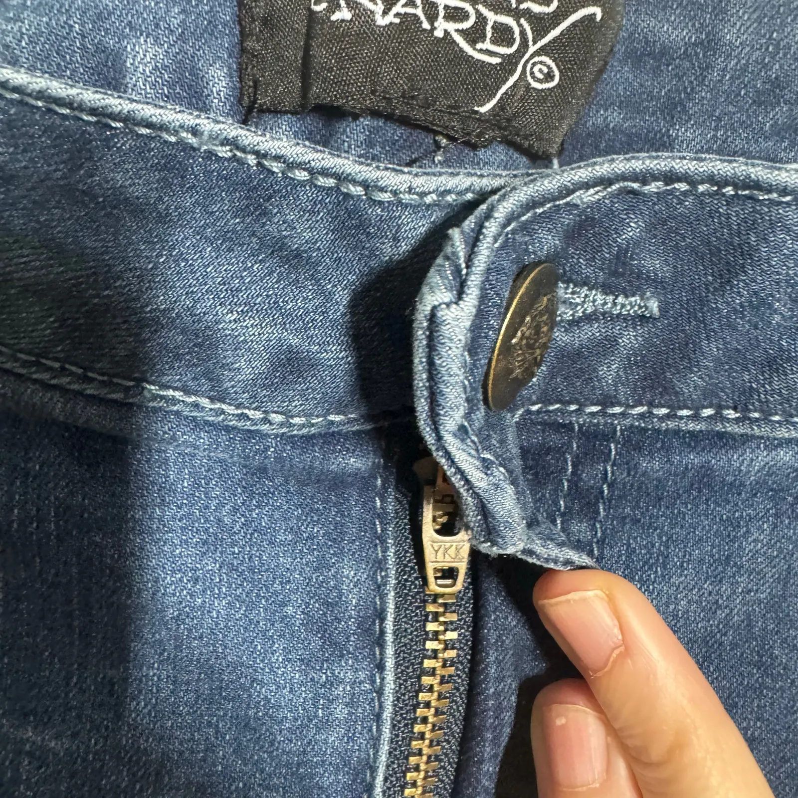 Ed Hardy Wide Leg Y2K Jeans Women 32 Blue Medium Wash Tattoo Baggy Graphic Pant - Image 8