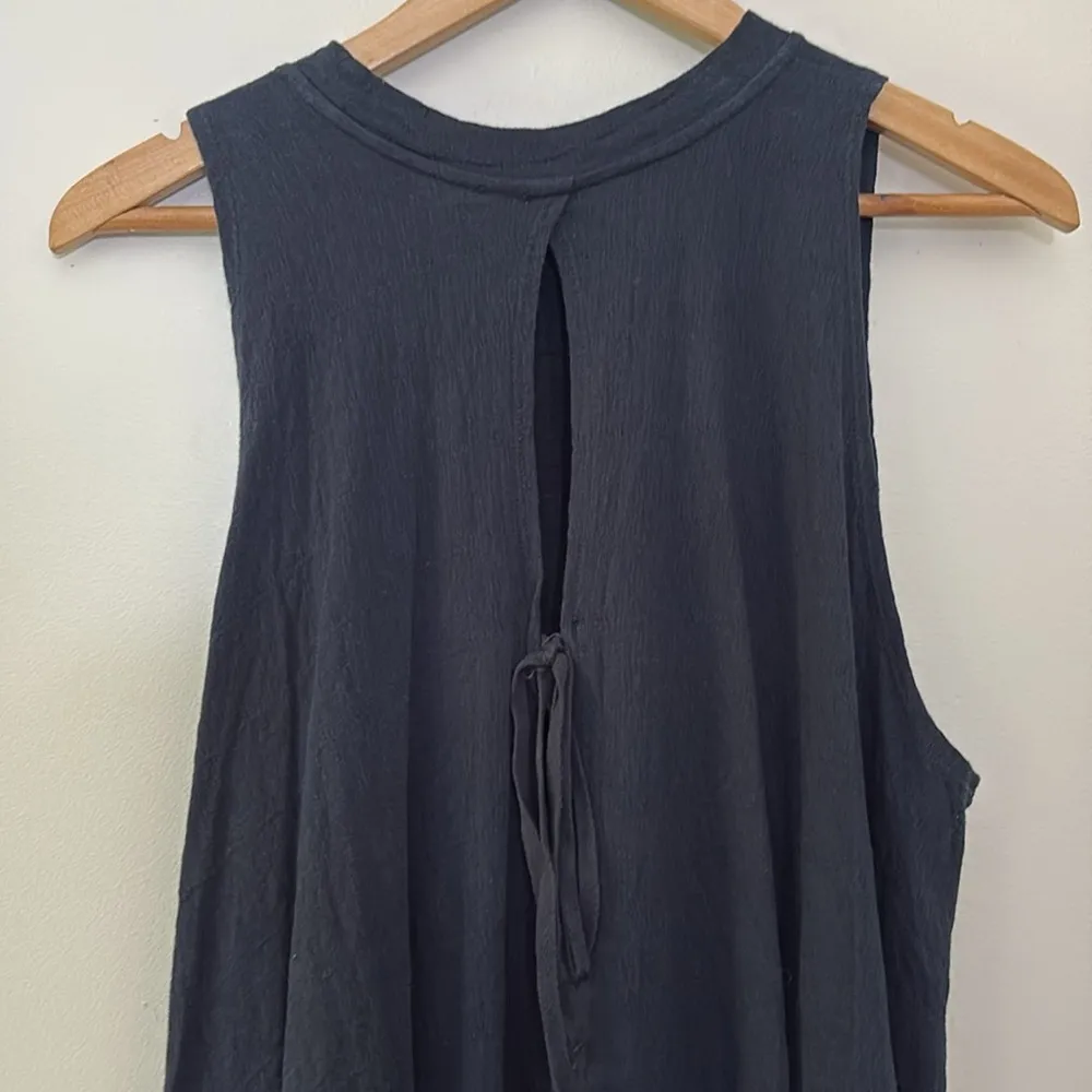 Free People Right On Time Tie Back Peplum Cotton Blend Tunic Top Black Blue M - Image 9