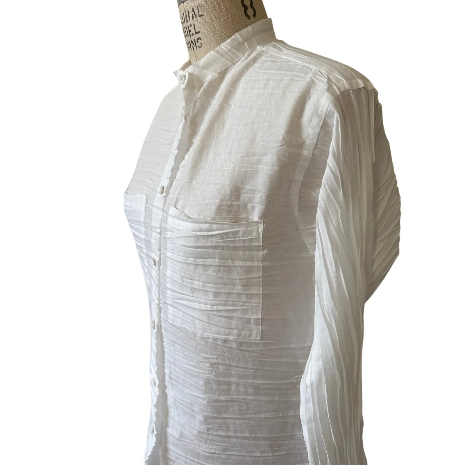 Issey Miyake Heart HAAT Pleated White Cotton Long Sleeve Shirt Size 2/ Medium - Image 2