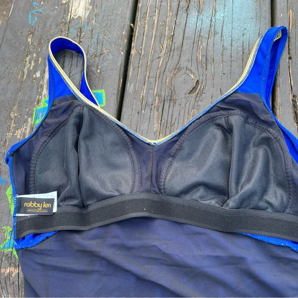 Vintage retro Robby Len one piece swim dress Vibrant Blue V neck size 24w - Image 9