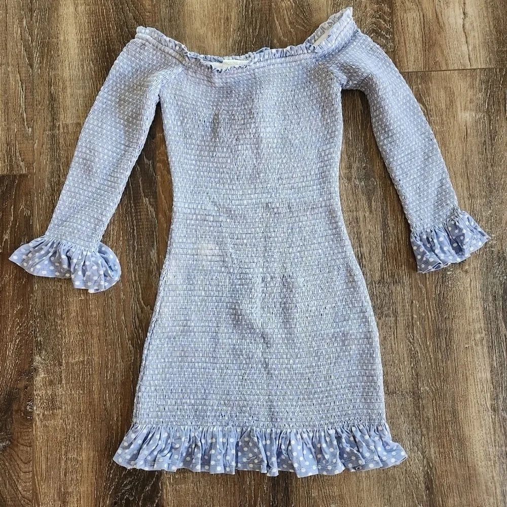 Caroline Constas Tilly Dress Blue White Mini Polka Dot Small Off the Shoulder - Image 4