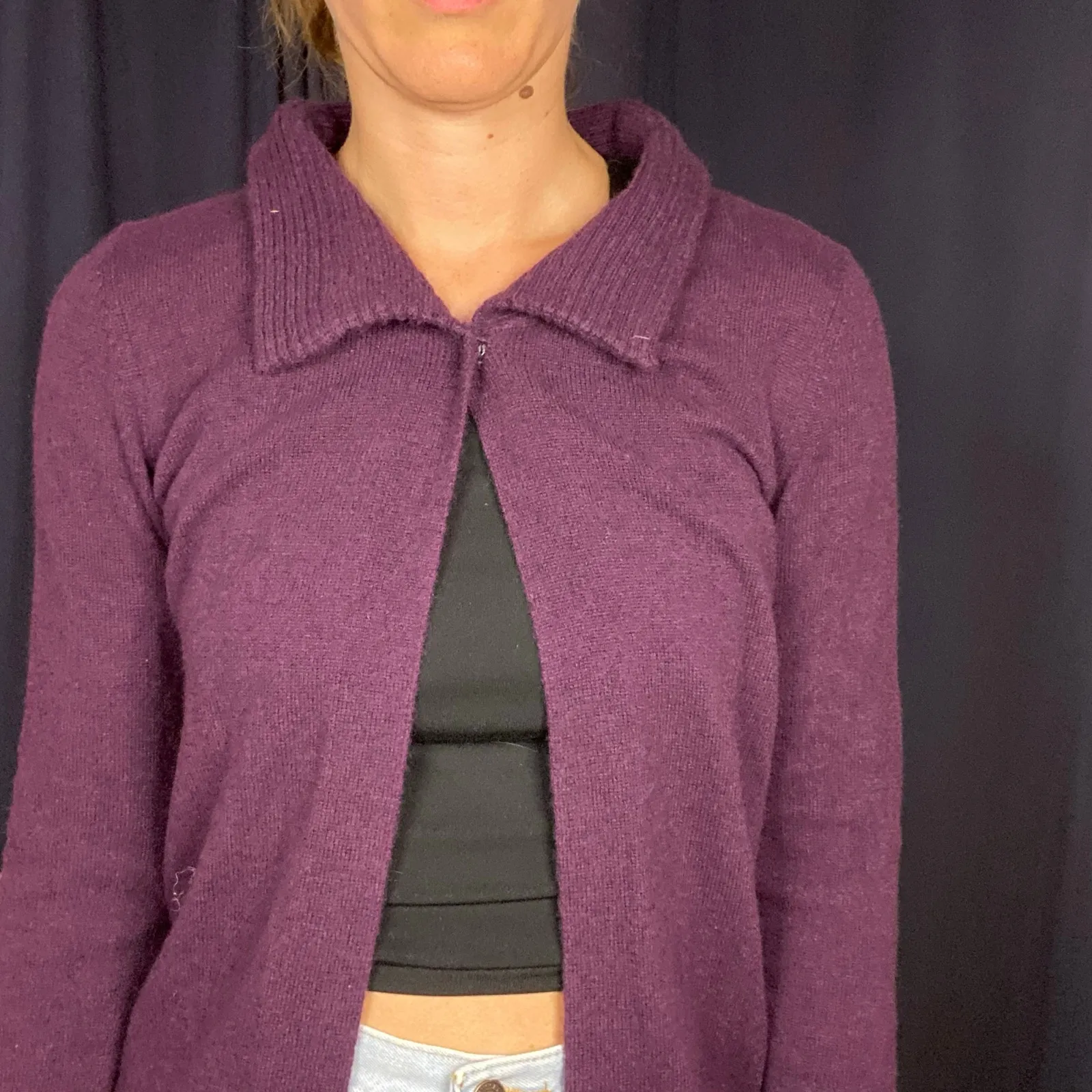 Fenn Wright Manson Purple 100% Cashmere One‎ Button Collared Cardigan Size Small - Image 3