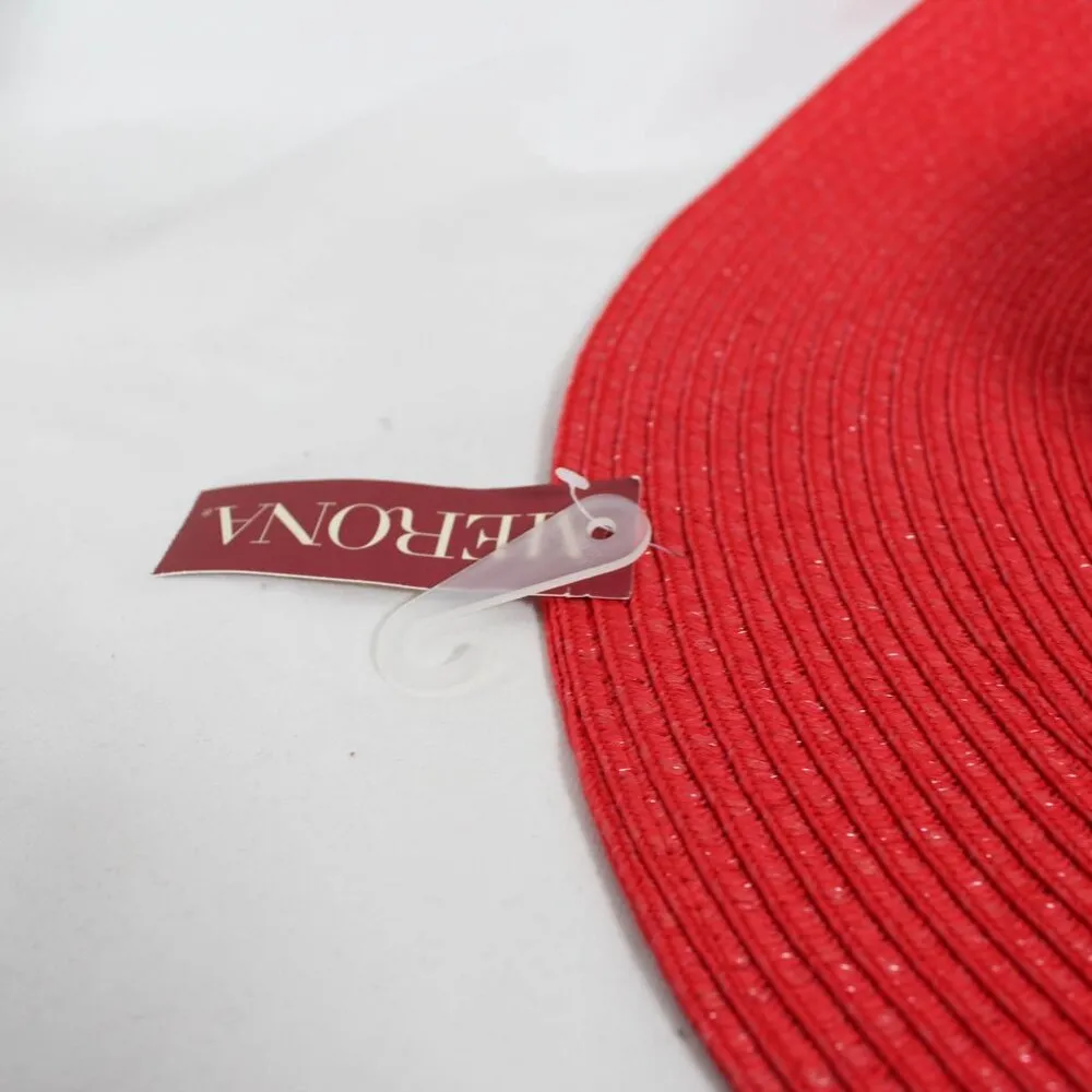 NWT Women's Large Red Coral Floppy Hat with Cream Braided Trim and Gold Beads - Image 10