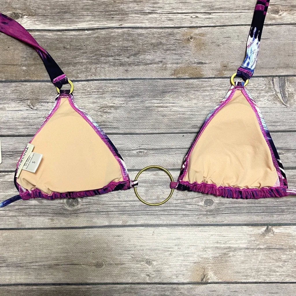 Cyn and Luca Purple White Tie Dye Ring Sliding Triangle Bikini Top NWT Small NOS - Image 7