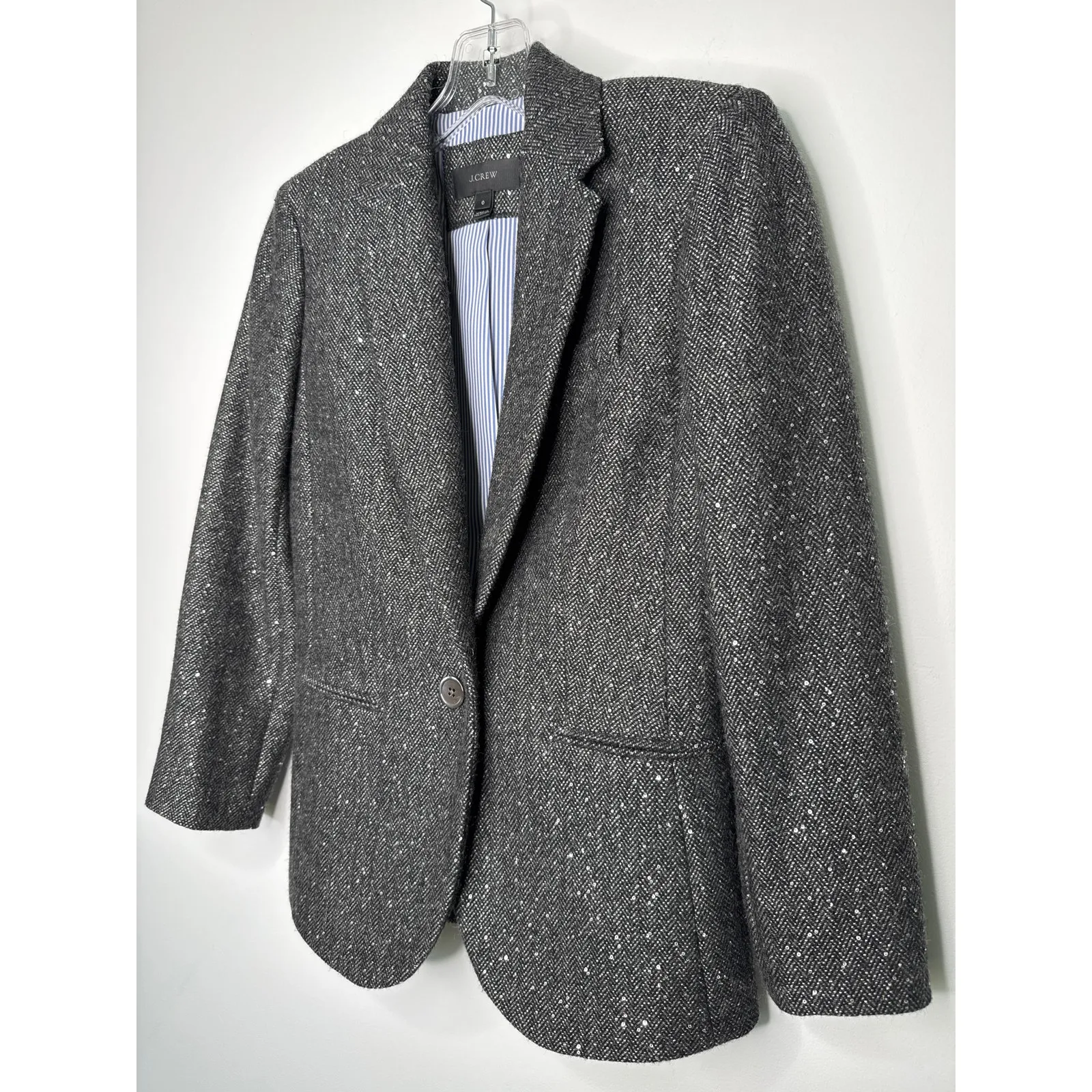 J.Crew Sequin Wool Herringbone Gray Blazer Jacket formal hoilday Size 0 - Image 13