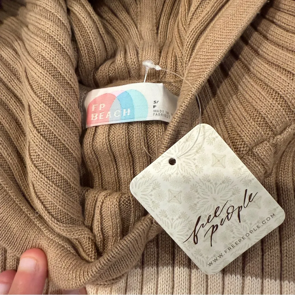 Free People Beach NWT Kami Hooded Sweater Set Womens Small Brown/Cream Oversized - Image 8