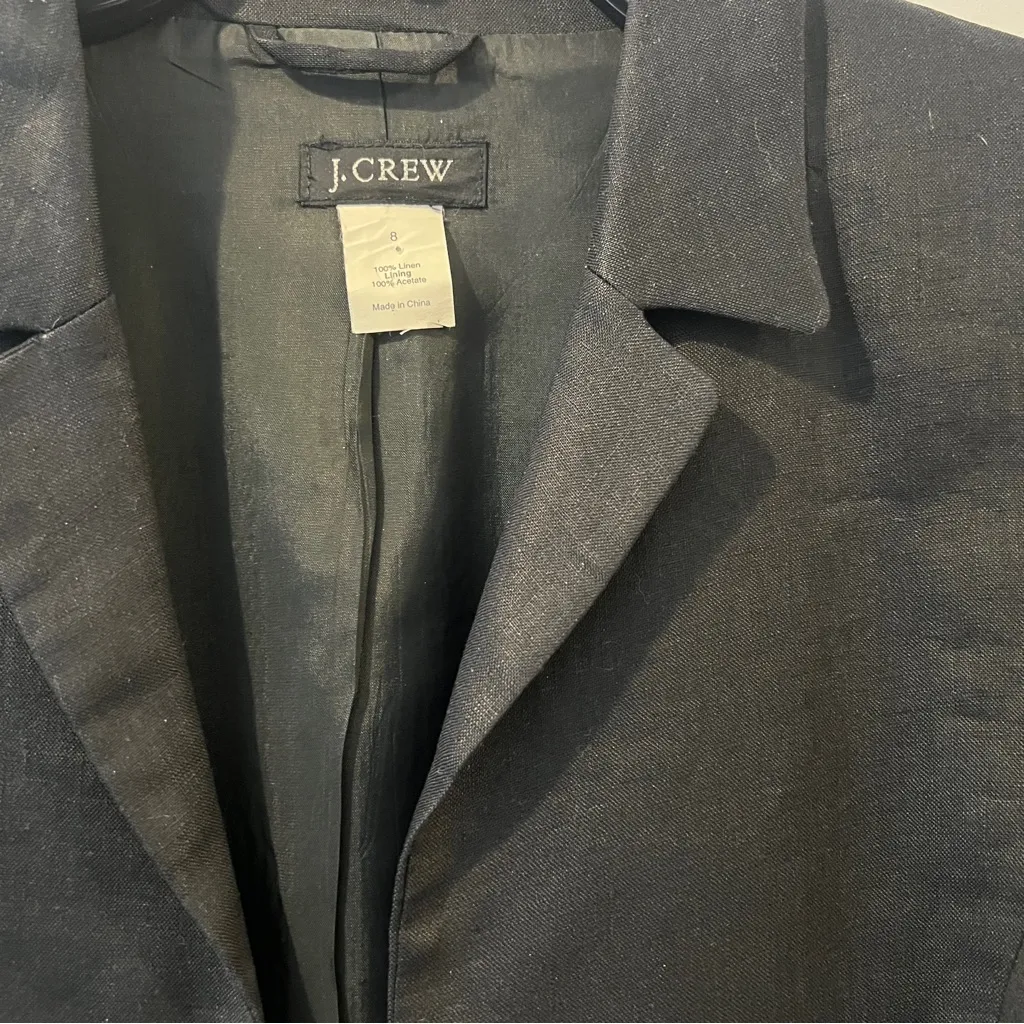 J Crew Black Linen Button Down Blazer, Lightweight, Size 8 - Image 5
