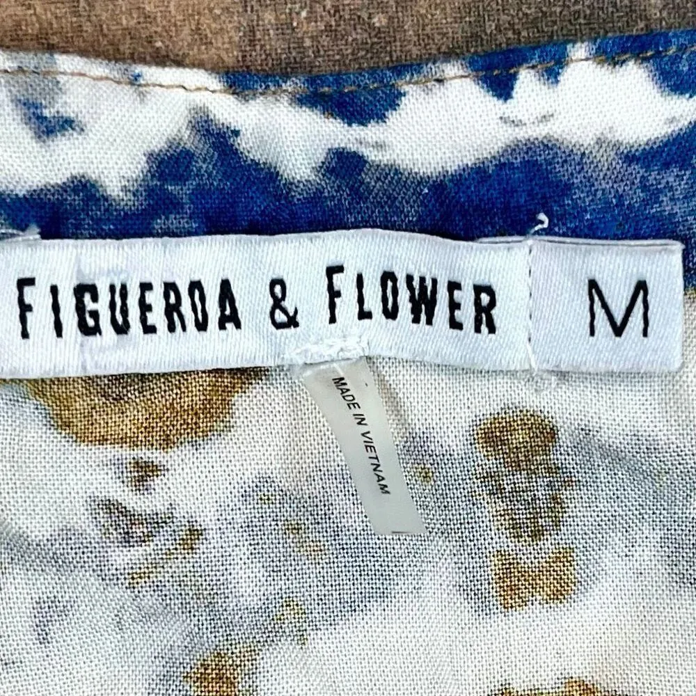 Figueroa & Flower Tie Dye Leopard Blue Gold Boho Blouse Medium Brown - Image 5