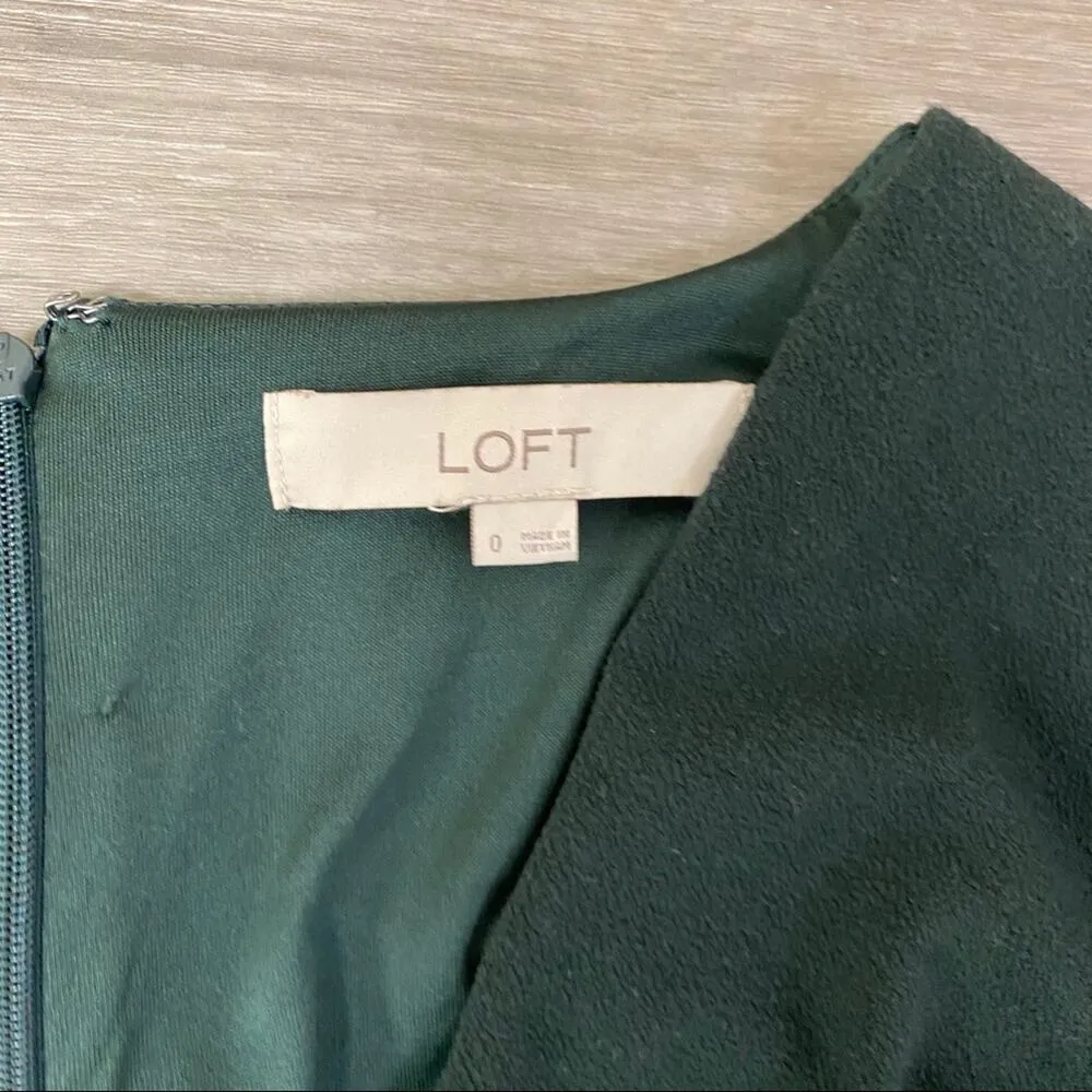 LOFT Forest Green Shirred Top Wrap Dress 0 - Image 7