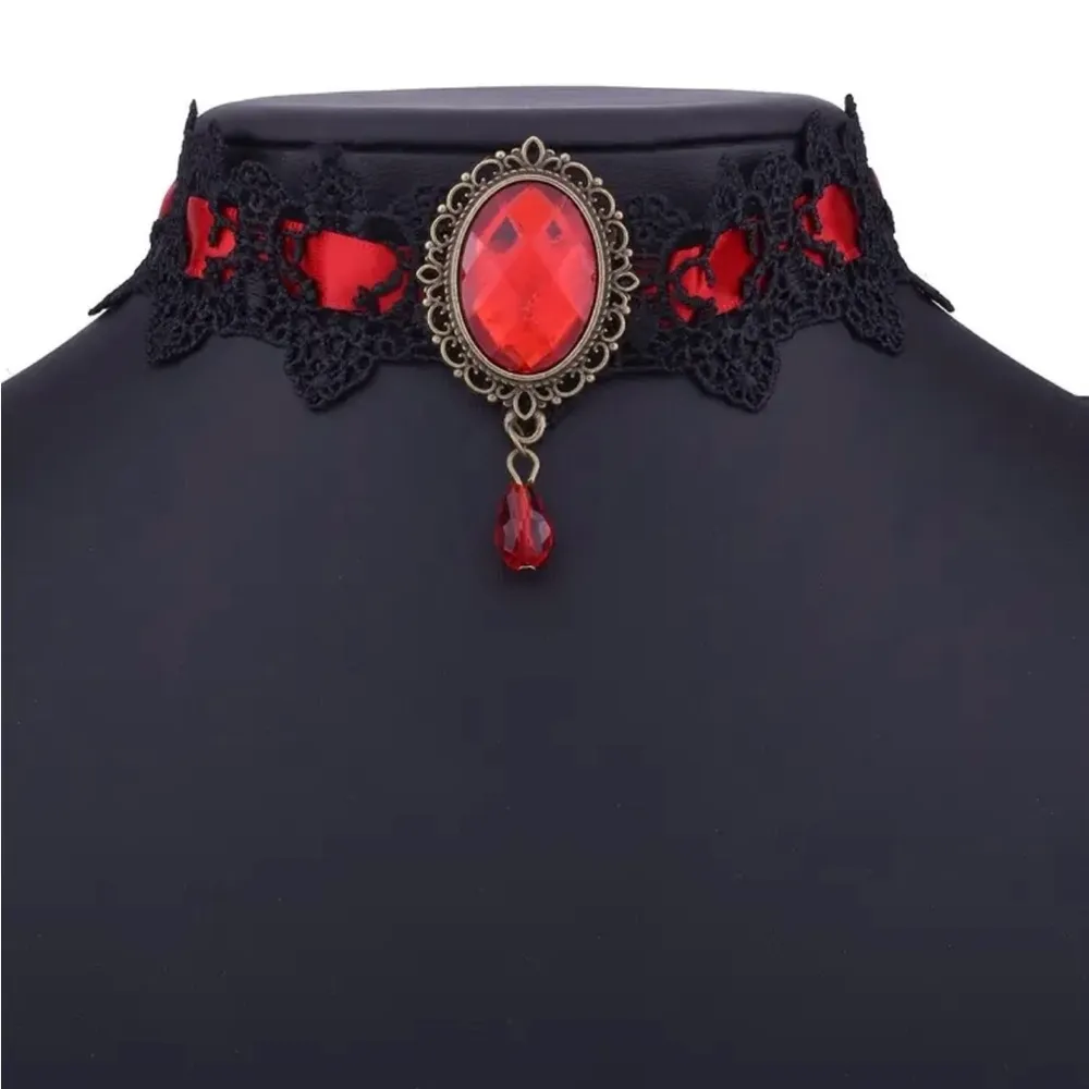 Black/Red Lace Necklace Collar Choker‎ Retro Style Cosplay Fashion Jewelry Black - Image 2