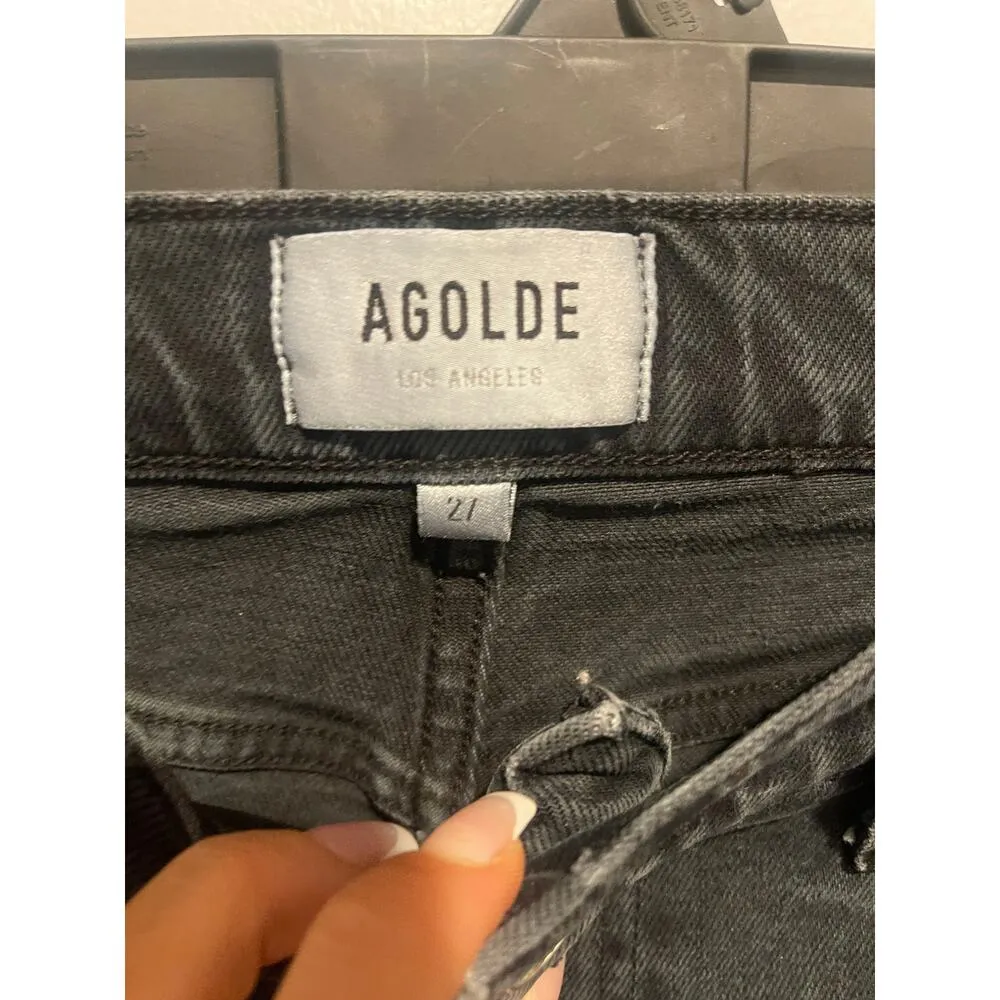 Agolde Toni Mid-Rise Skinny Black Ankle Distressed-Hem Jeans - Image 4