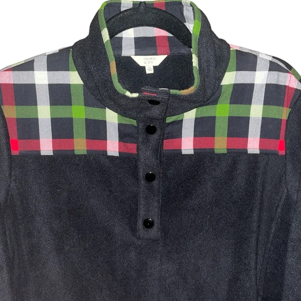 🎄Crown & Ivy Snap Button Plaid Fleece Pullover - Image 6