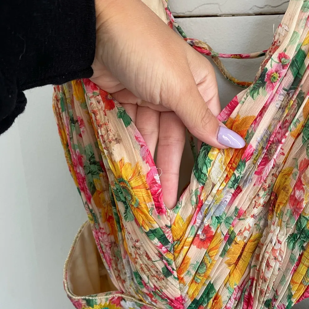 MAC DUGGAL Nude Multi Floral Print Cut Out Lace Tiered Gown - Image 9