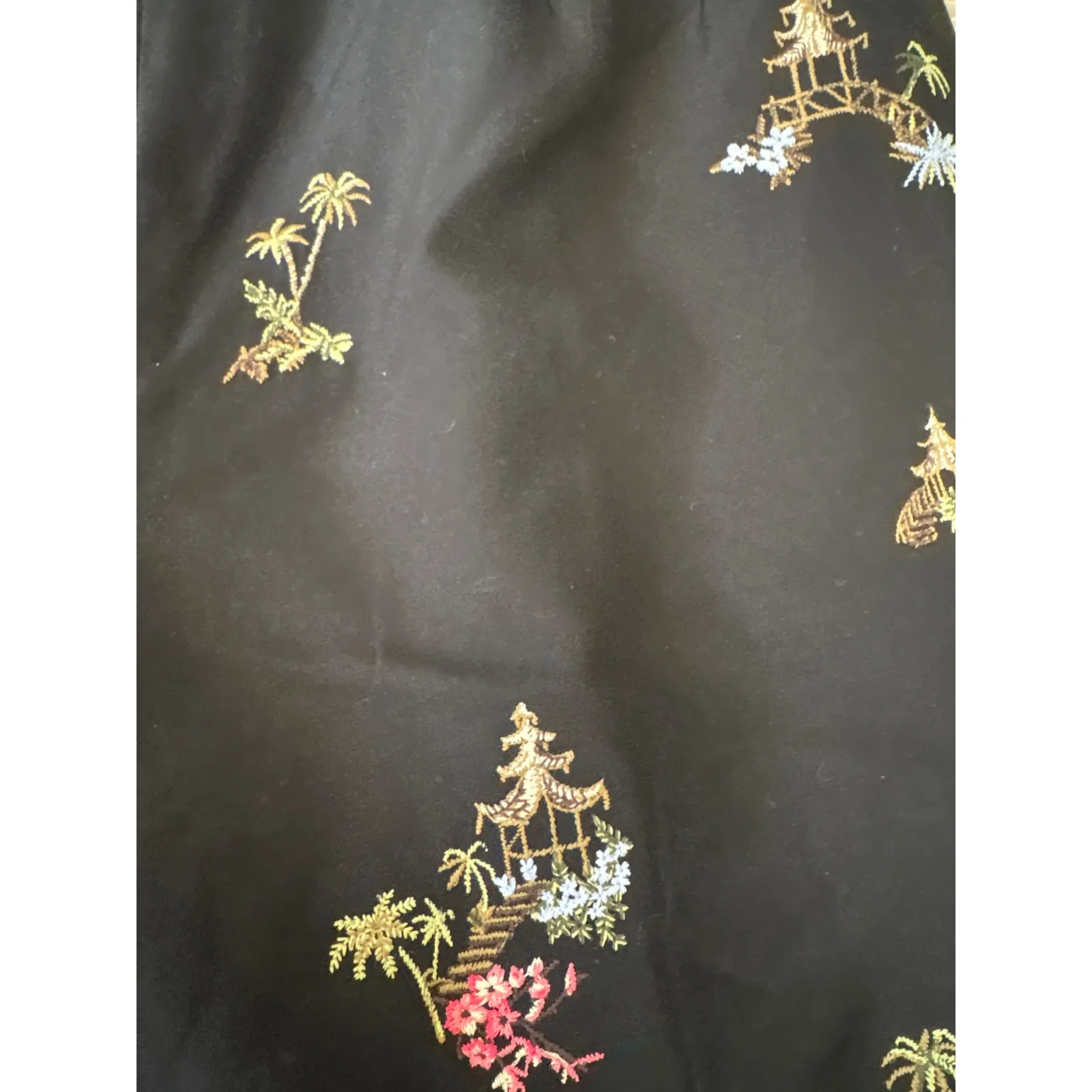 Talbots Black Embroidered Pagoda Palm Tree Wide Leg Pants Size 12 - Image 3