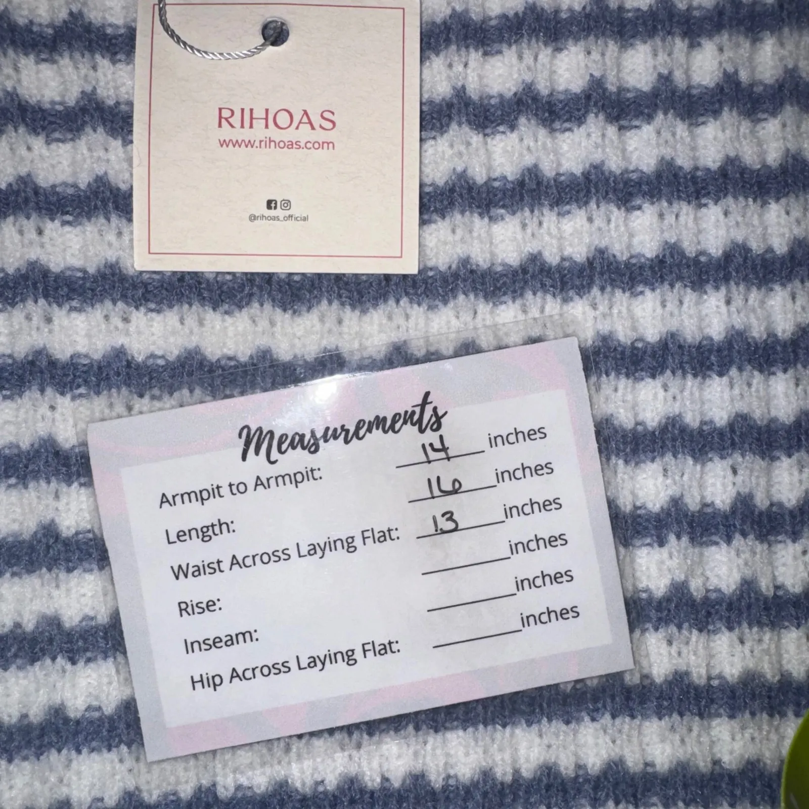 RIHOAS Blue White Stripe Knit Cropped Sweater Short Sleeve Women's Size M Size M - Image 6