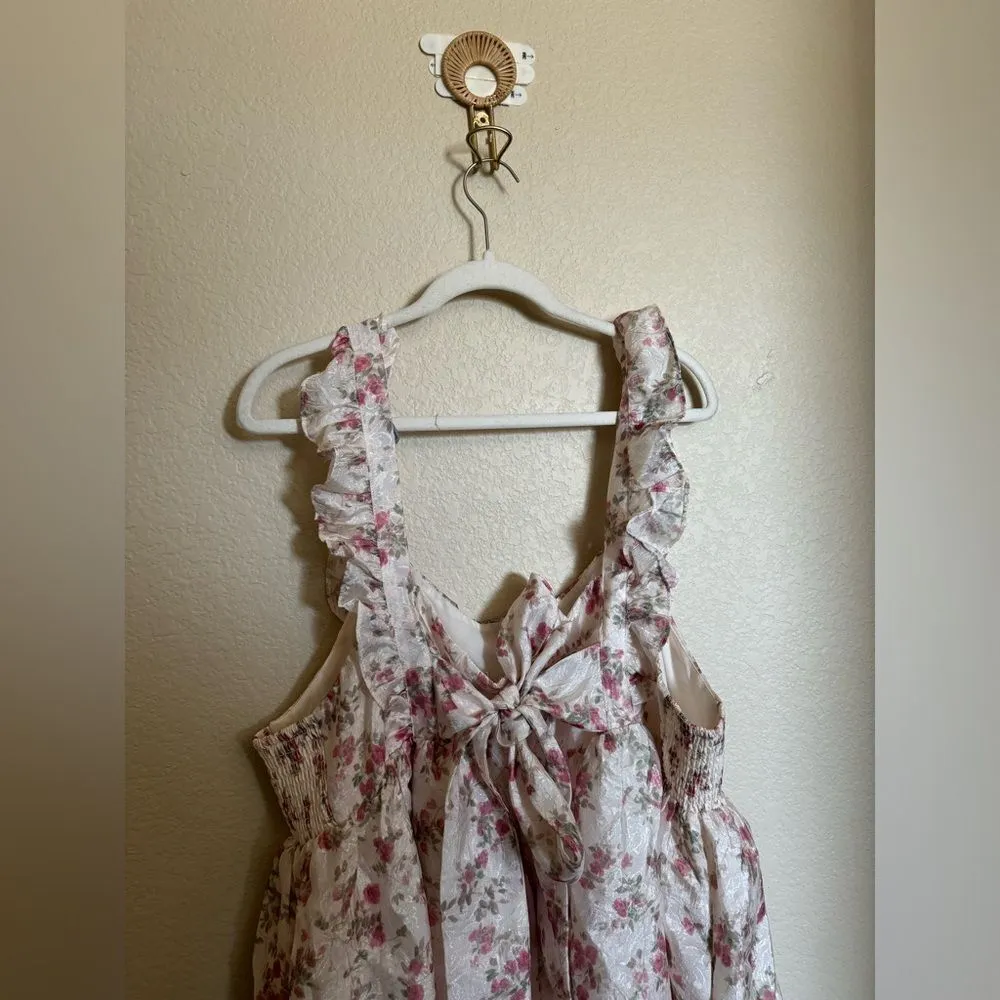 Arula Organza Mini Dress‎ Sz C 3X Garden Floral Pink Tie Back - Image 5