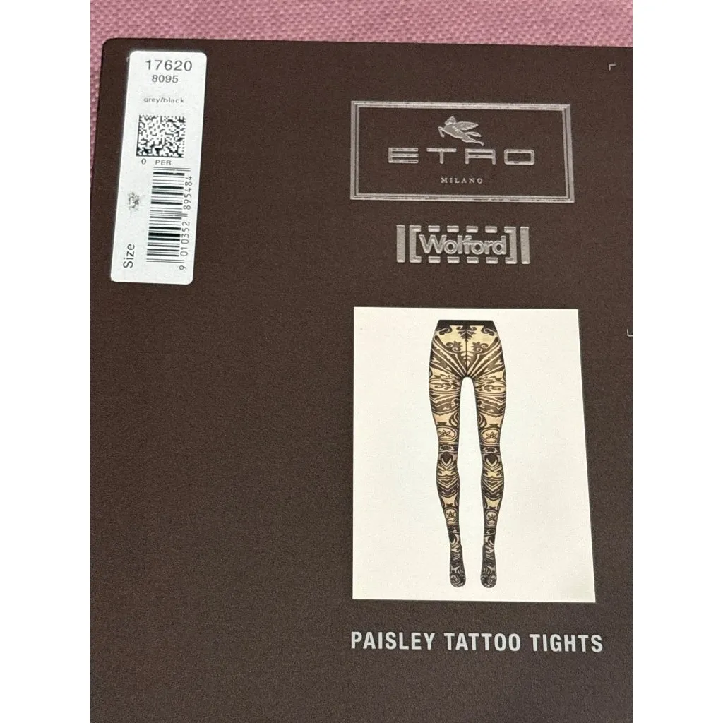 Wolford X Etro Body Tattoo Tights in Grey & Black Small Womens Nylons Pantyhose - Image 7