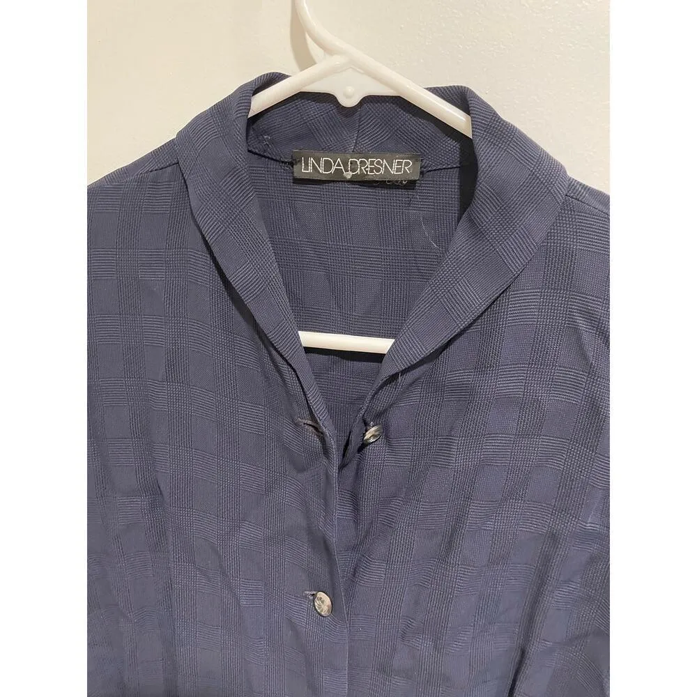Linda Dresner Navy button down pleated shirt S/M Blue Size M - Image 6