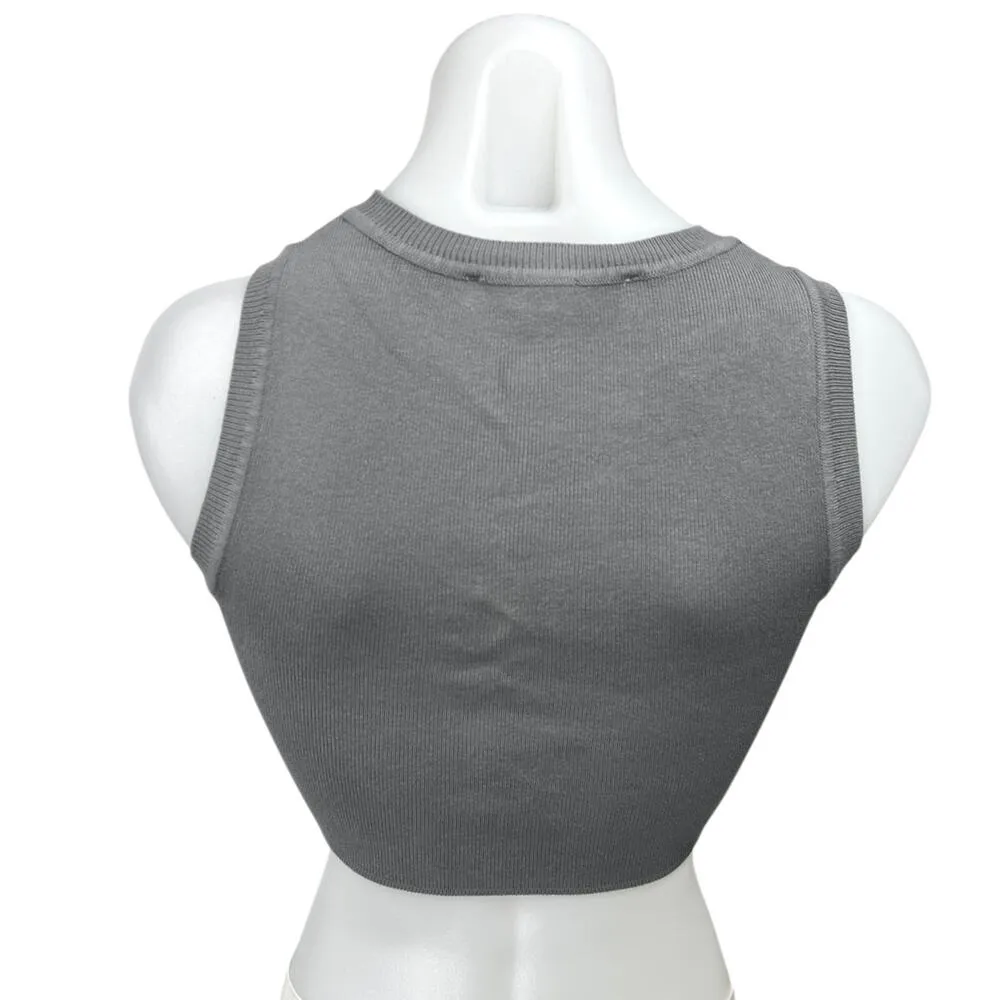 Zara Women's Gray Ribbed Sleeveless Crew neck Stretch Knit Crop Tank Top Size S - Image 2