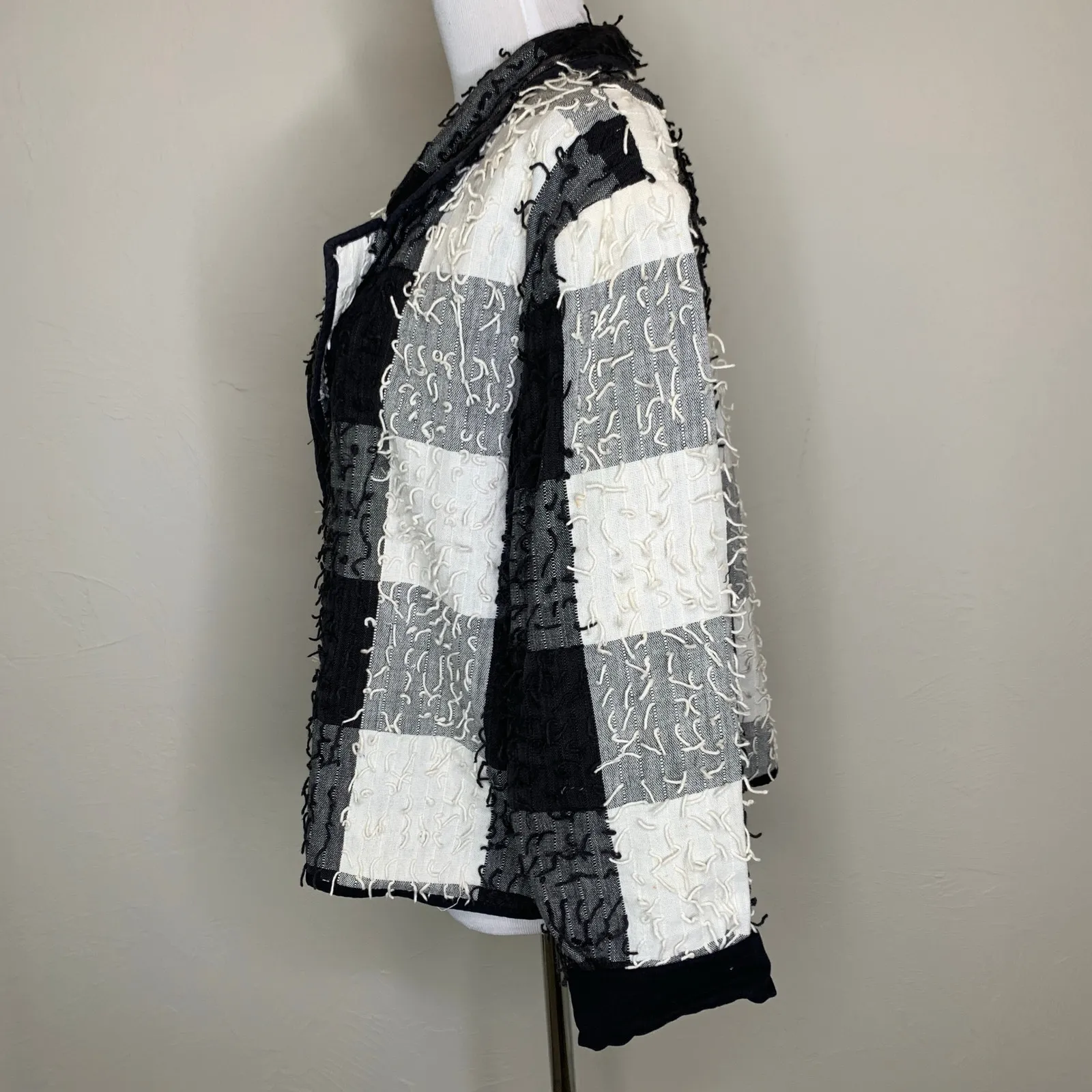 Vintage Buffalo Check Blazer Jacket Black White Sz Large - Image 3