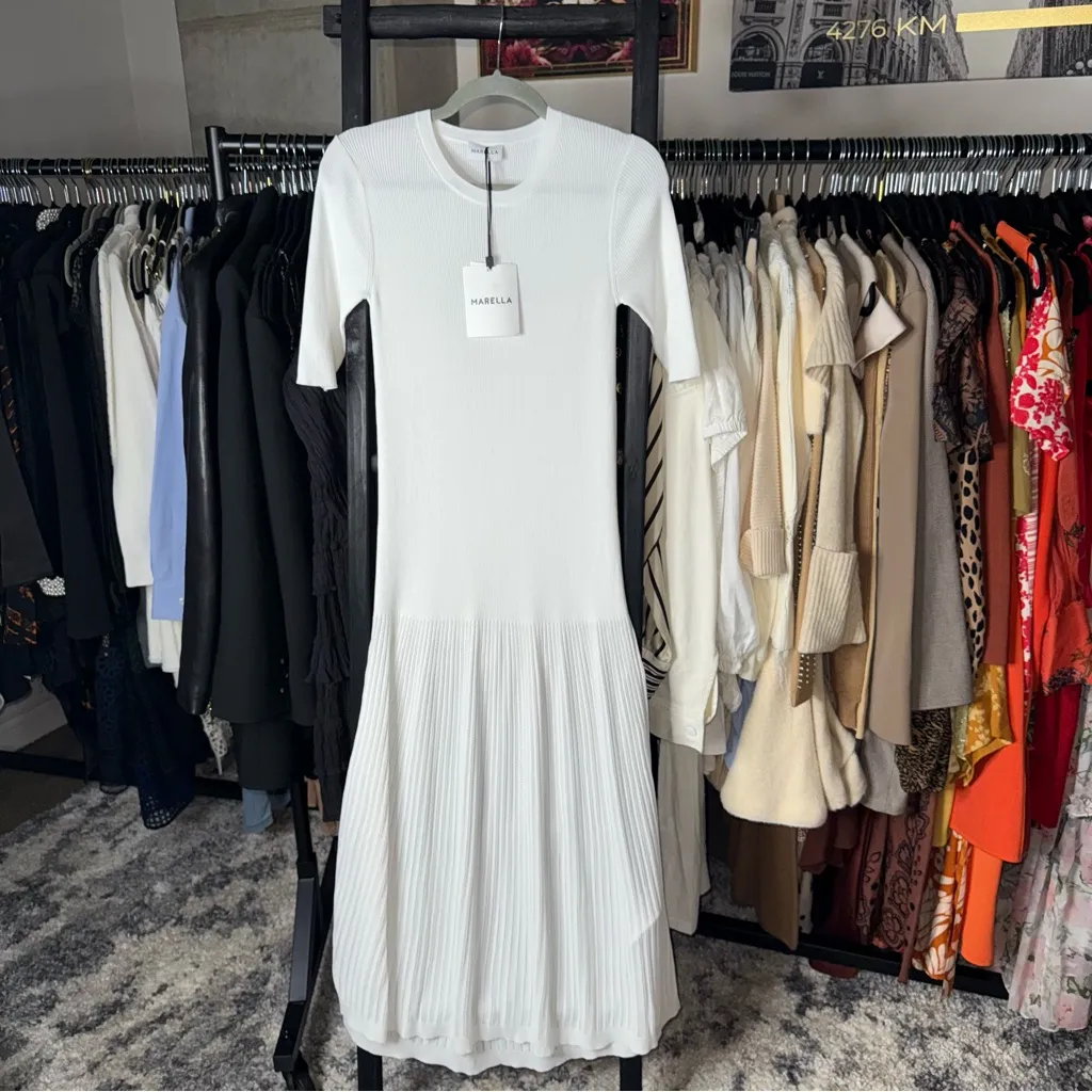 Marella Norcia White Ribbed Knit Maxi Jumper Dress Size M - Image 6