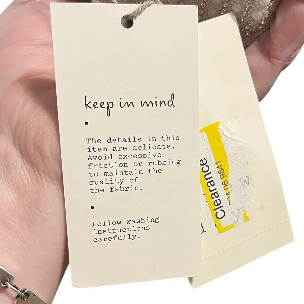 a new day Silver Mini Embellished Boxy Barrel Bag Rhinestones & Faux Pearls NWT - Image 6