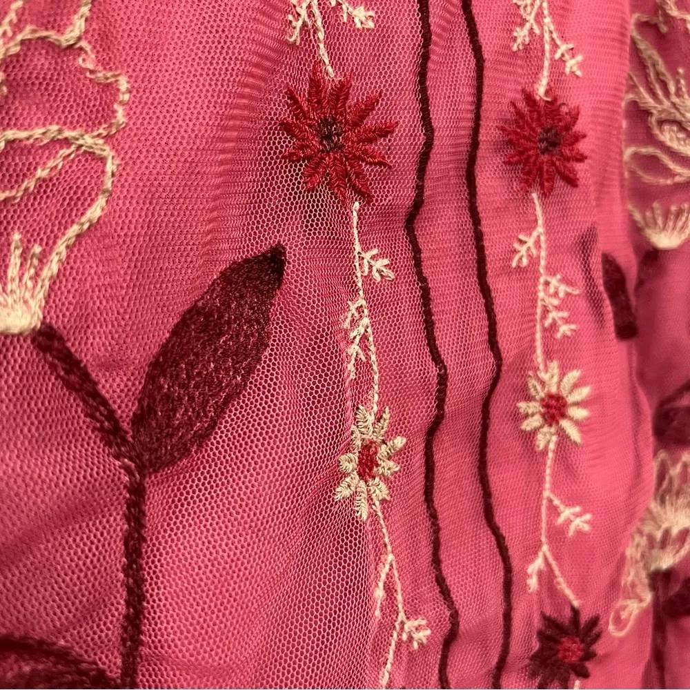 Embroidered mesh Floral Pink Women's Top xl strappy tank boho Y2K festival cami - Image 8