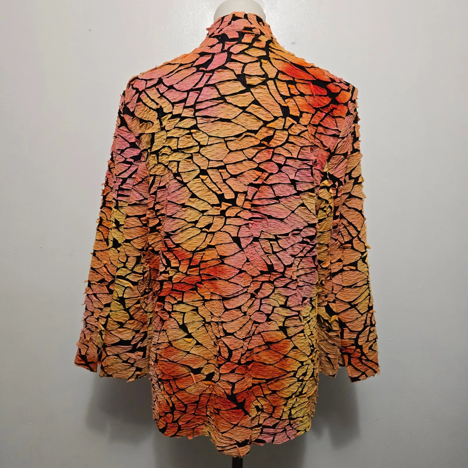 Berek Textured Abstract Mandarin Collar Jacket L Orange Lagenlook Artsy Eclectic Size L - Image 6