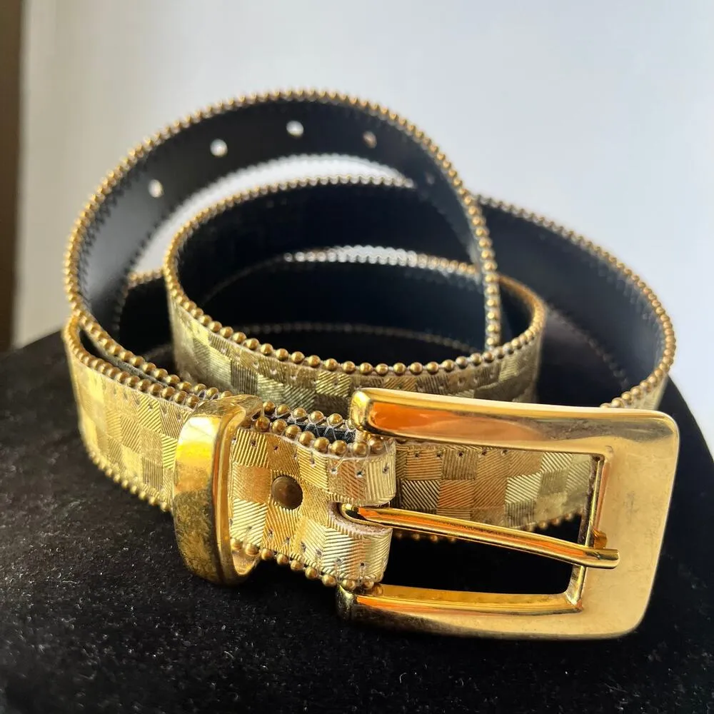 Vtg Elite Gold Check 1980s Womens Belt Size M/L 4011 Beaded Gold Buckle Retro - Image 6