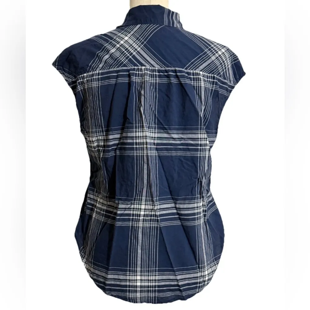 LUCKY BRAND, Size Small Navy & White Plaid, Sleeveless Blouse in Woven Cotton - Image 3