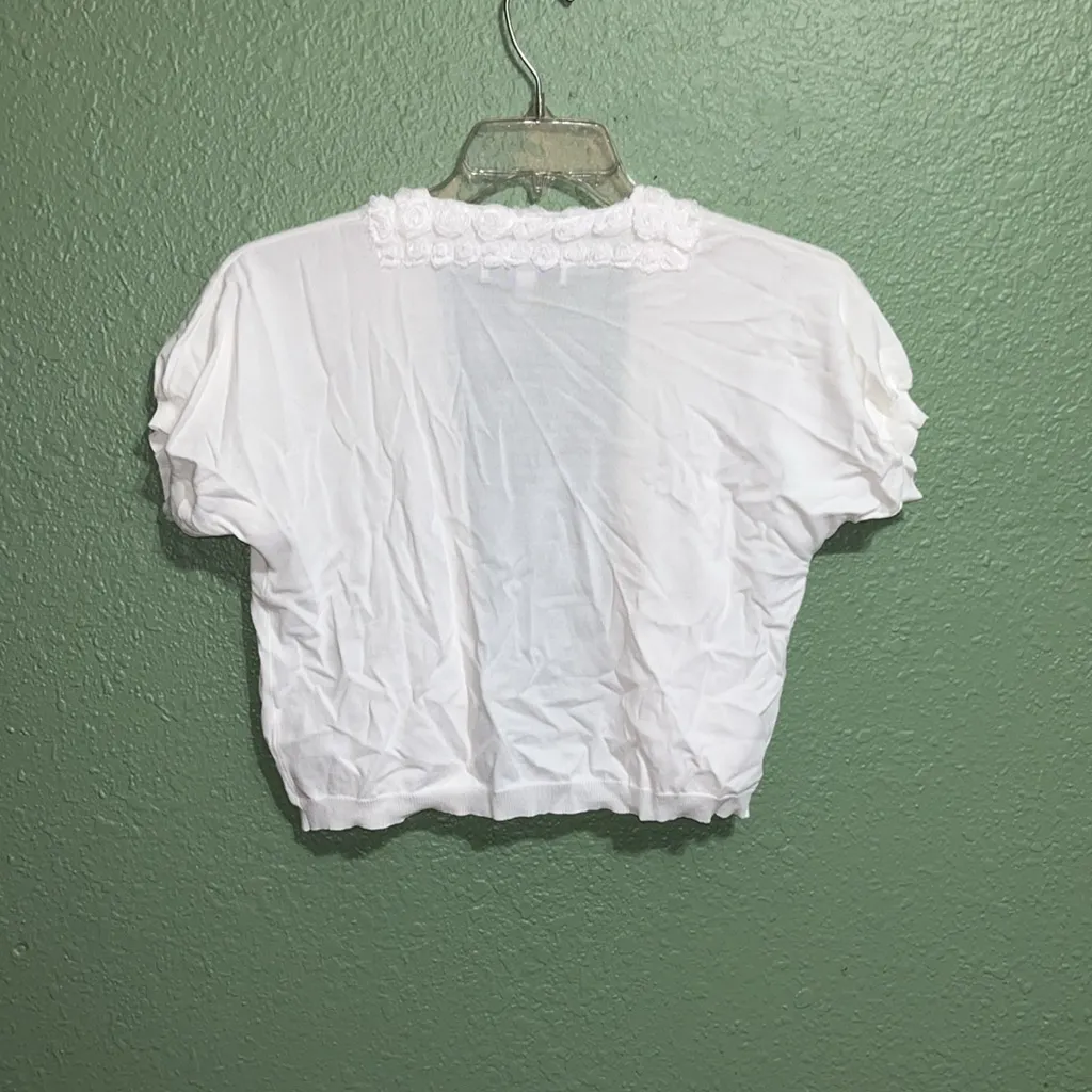 Sweater Dress Jacket Bolero Cardigan with little roses along trim Size L - Image 4