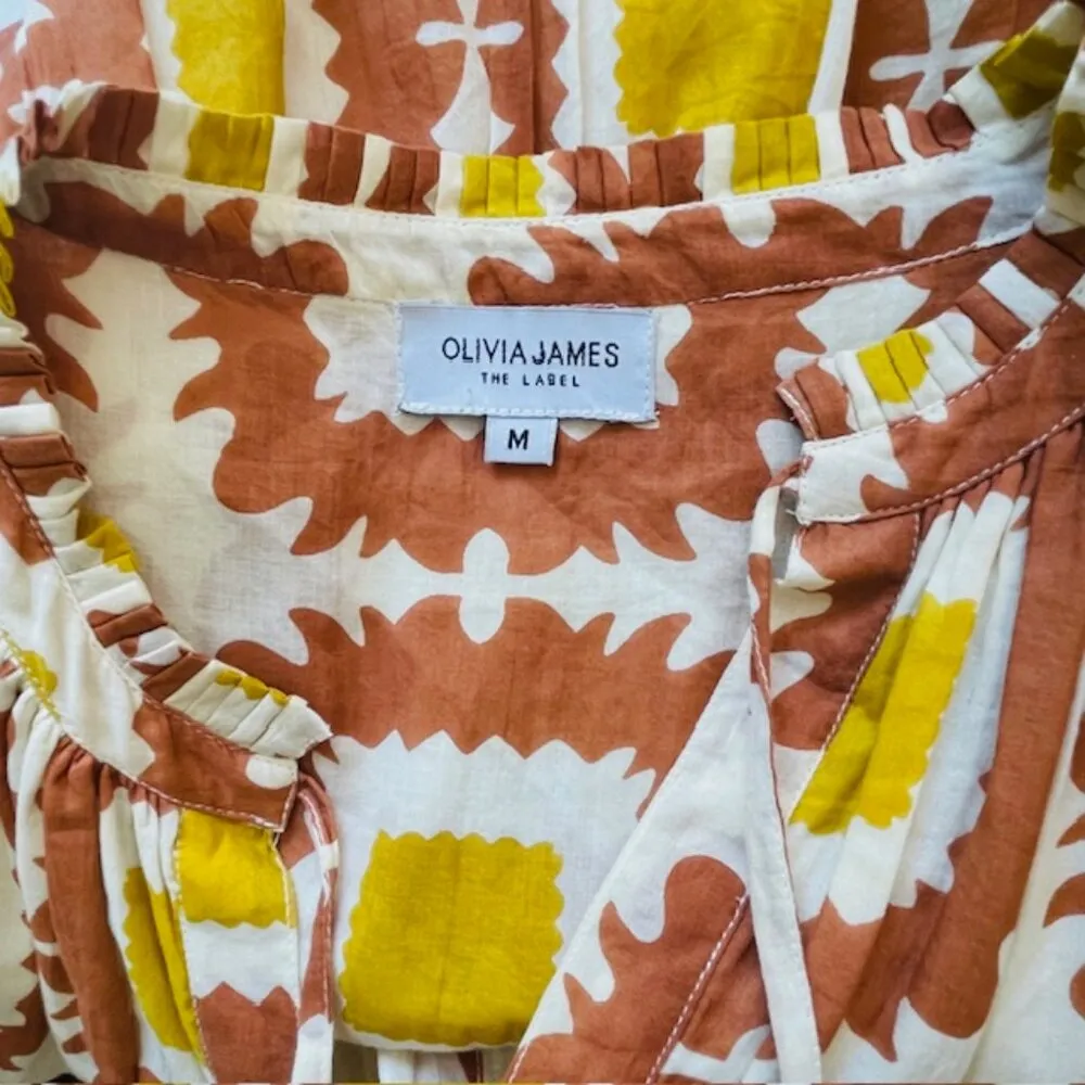 Olivia James The Label Ro Babydoll Tiered Dress Cafe Geo Print Medium Brown - Image 6