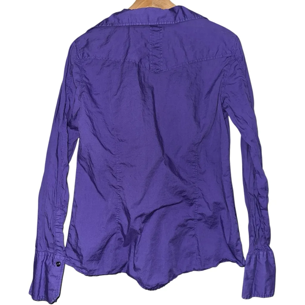 0039 Italy Women’s Sz L Purple Cotton Button Down Long Sleeve Collared Top Shirt Size L - Image 2