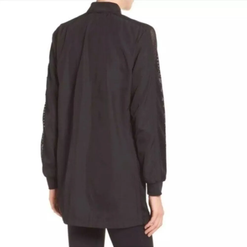 Blanc Noir Mesh Panel Long Nylon Bomber Style Jacket in Black Size L - Image 4